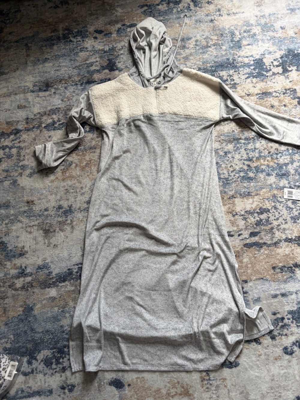 Cozy Light Gray Hooded Knit Maxi Dress with Sherpa Yoke Cuddl Duds